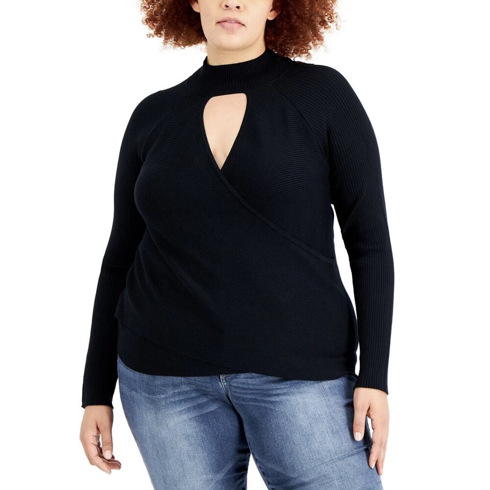 Inc International Concepts Plus Size Keyhole Turtleneck Wrap Sweater Black 3X